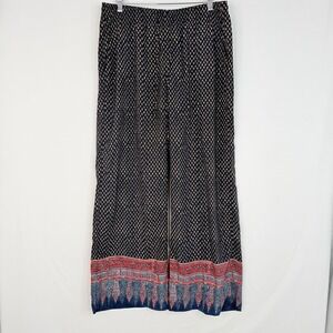 RALPH LAUREN Blue Geometric Drawcord Wide Woven‎ Palazzo Pants Elastic Waist 12